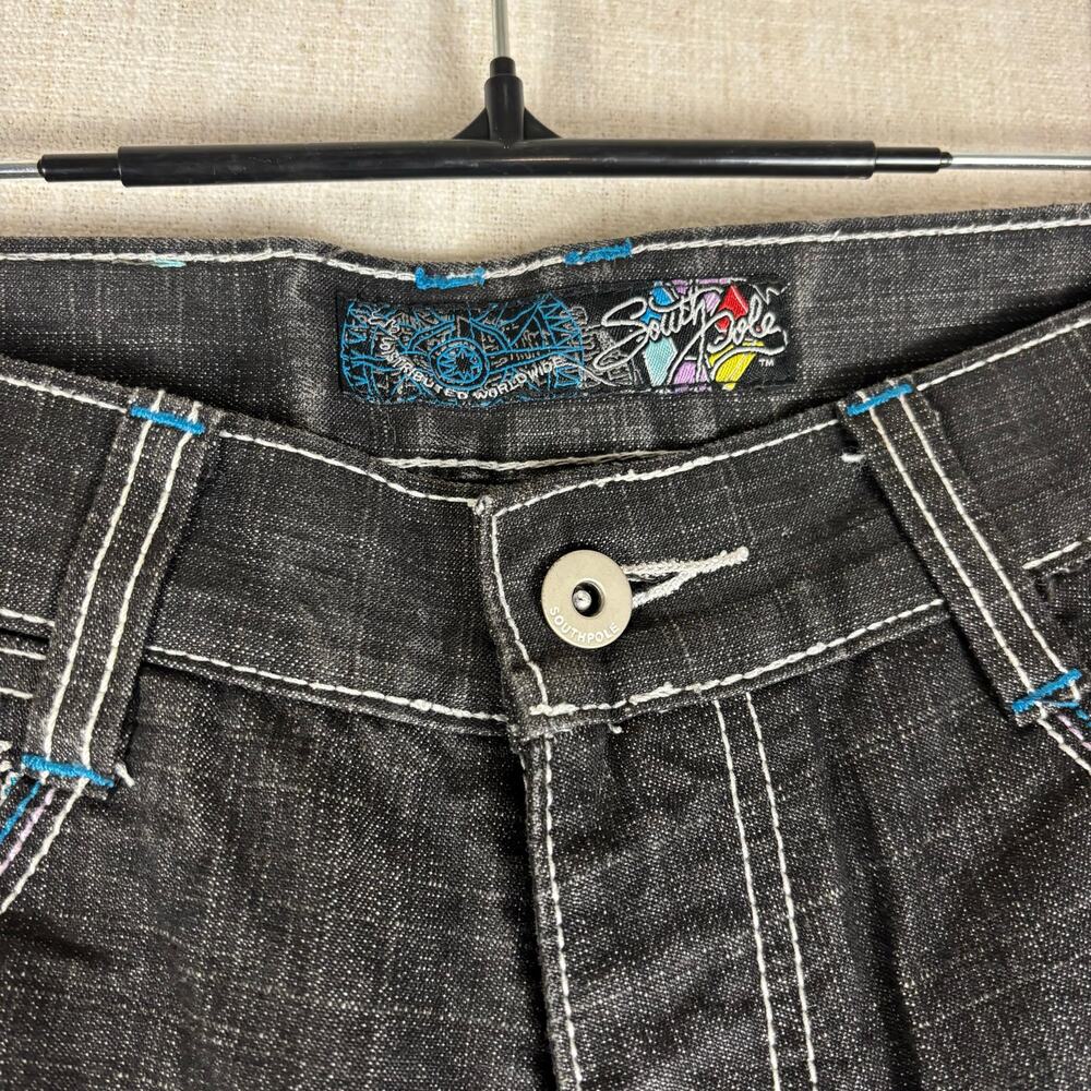Southpole Y2K Baggy Skater Map Embroidered Sz 32 Denim Jeans - Picture 4 of 14